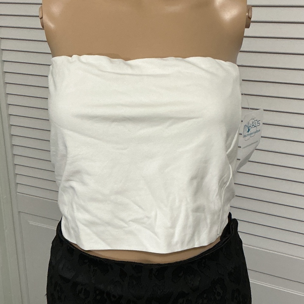 White Strapless Cotton Crop Top - Unbranded